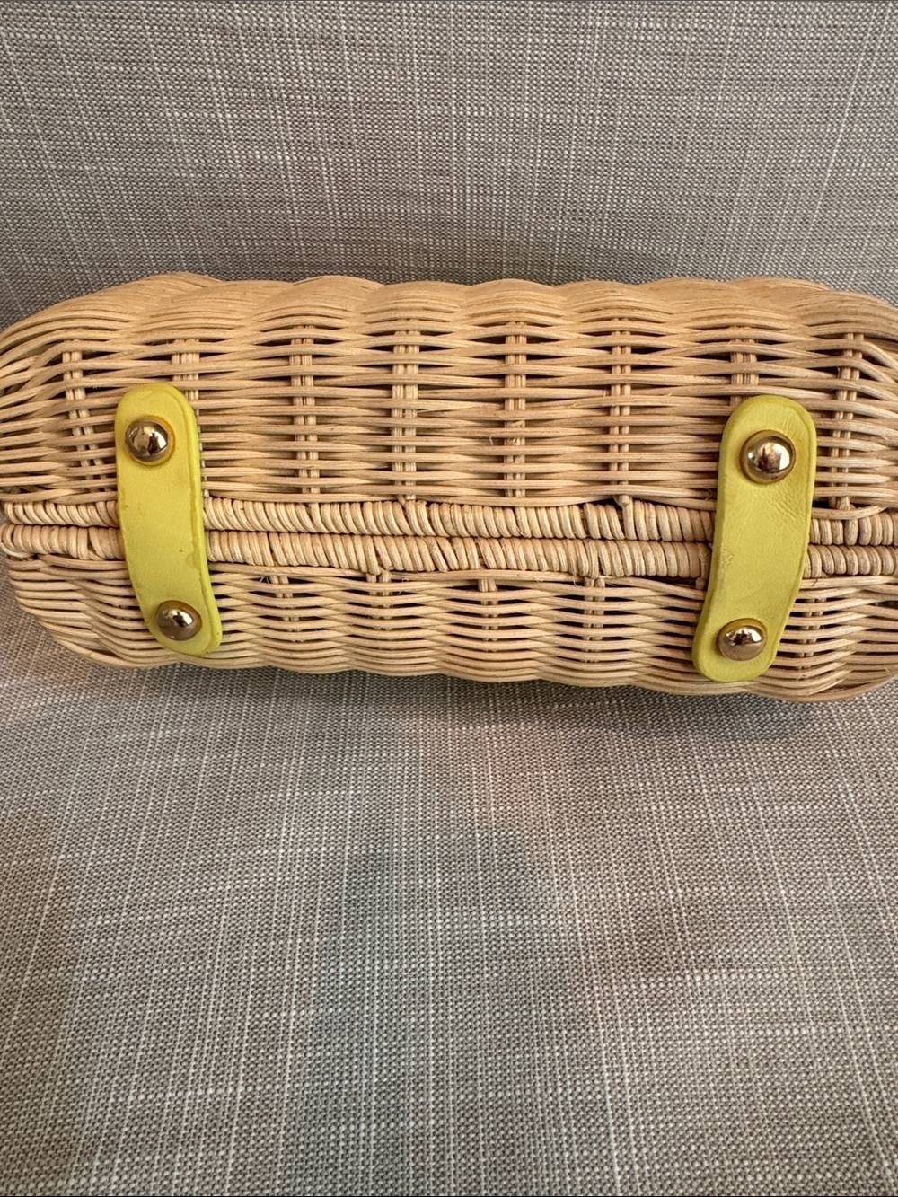 btb Los Angeles Wicker Clutch Bag with Yellow Chain Handle - Picture 3 of 5